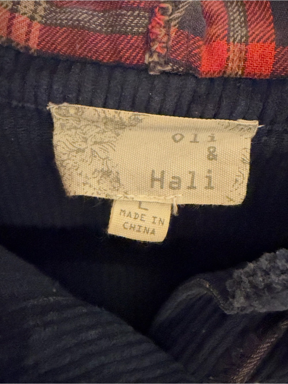 Oli & Hali Navy Bleach-Dyed Corduroy Hooded Utility Jacket Plaid Accents - Picture 4 of 6